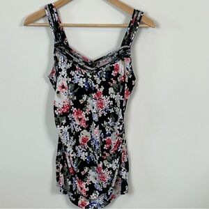 White House Black Market Y2K Vintage Black with Floral Camisole Tank Top Size S